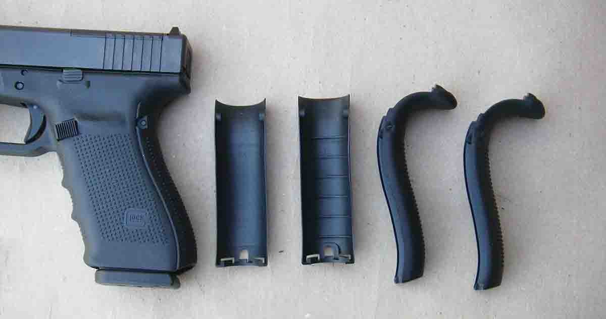 The Glock features a modular back strap that allows the shooter to change the feel and size of the grip frame.